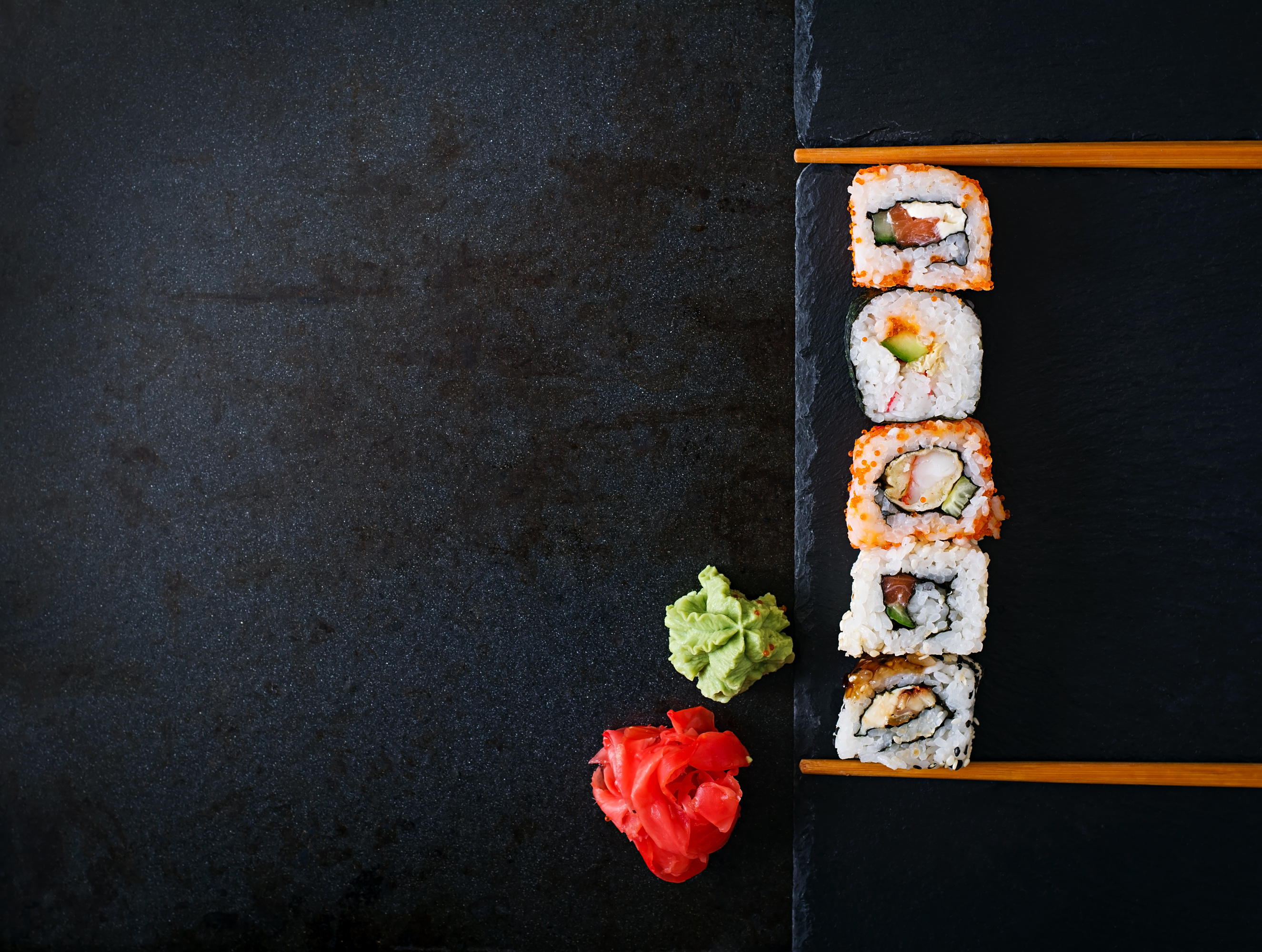 Traditional Japanese food - rolls and futomaki.